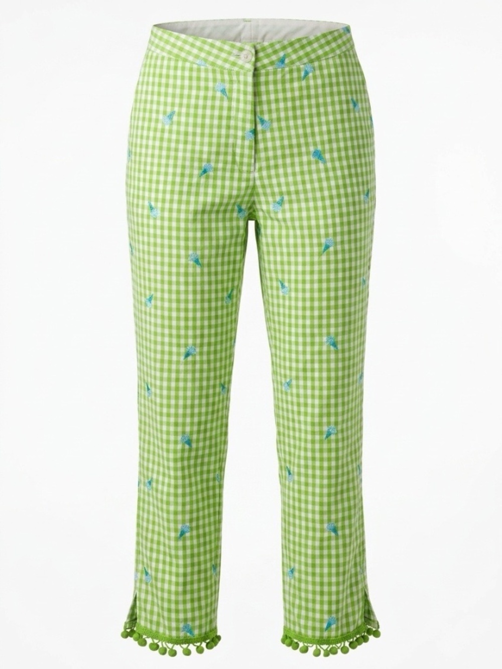 Lilly Pulitzer Blue Cotton Capri Ice Cream Gingham Check pom pom Pants - size 4